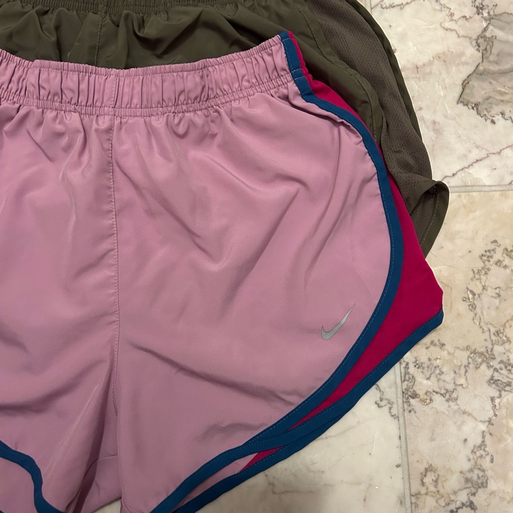 Nike Women's Light Pink and Olive Athletic Shorts